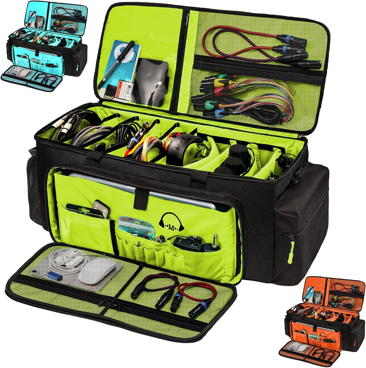 Large DJ Cable Organizer Case with Padded Bottom and Dividers