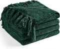 Chenille Throw Blanket Dark Green 50in x 60in - Soft Cozy Fringe