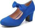 Women's Bow Mary Jane Low Block Chunky Heels Pumps - Vegan Suede