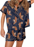 Funny Graphic Pajamas for Women Set - Satin Short Sleeve PJs