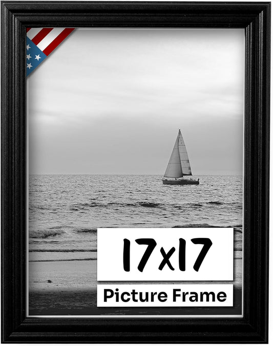 Black 17x17 Picture Frame - Handmade Solid Wood Wall Decor