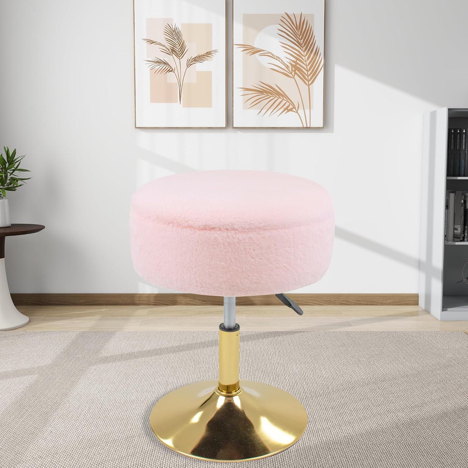 Pink Vanity Stool for Makeup Room with Adjustable Height