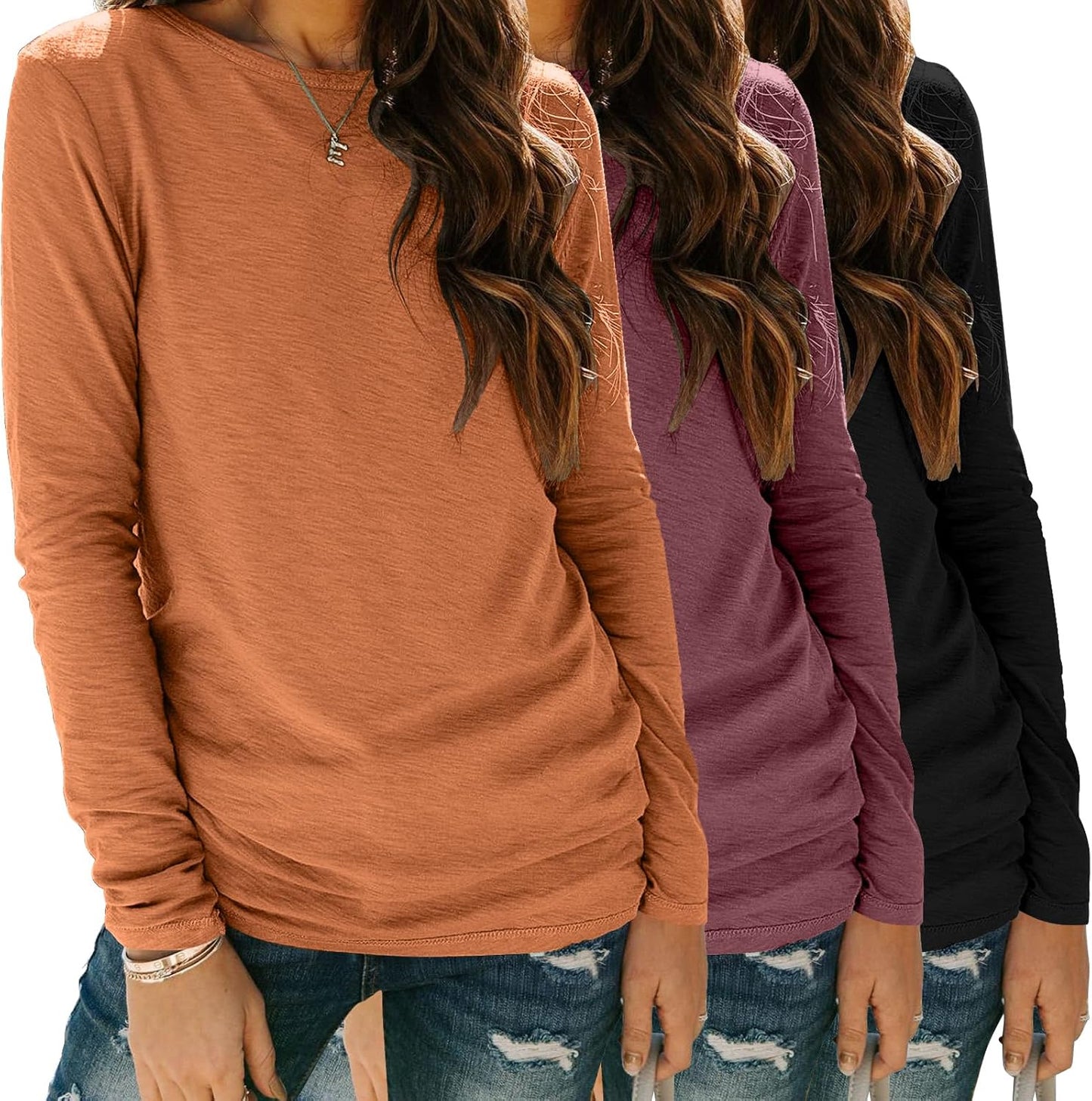 Zeagoo 3 Pack Long Sleeve Shirts for Women Casual Fall Outfit