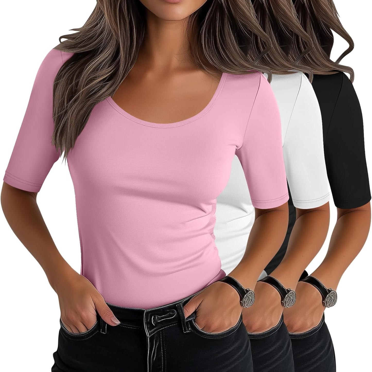 Neer Women's Scoop Neck Stretchy Tops - Casual Summer Tees