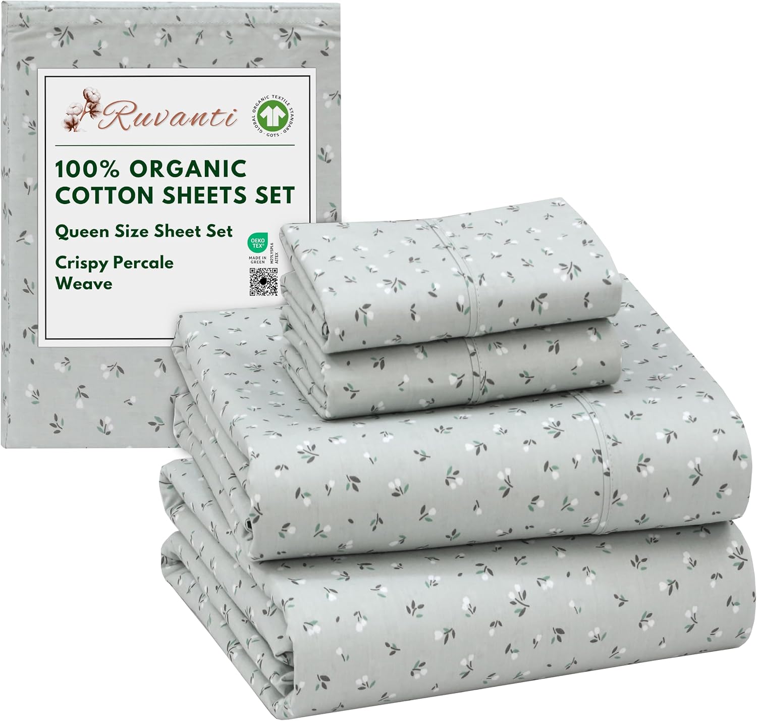 100% Organic Cotton Queen Size Sheets with Deep Pocket Fit