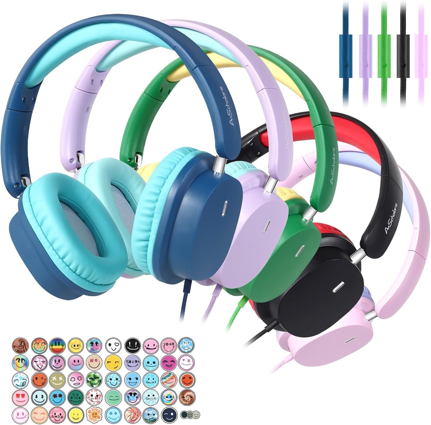 Kids Headphones Bulk 5-Pack for School with Microphone and Comfort