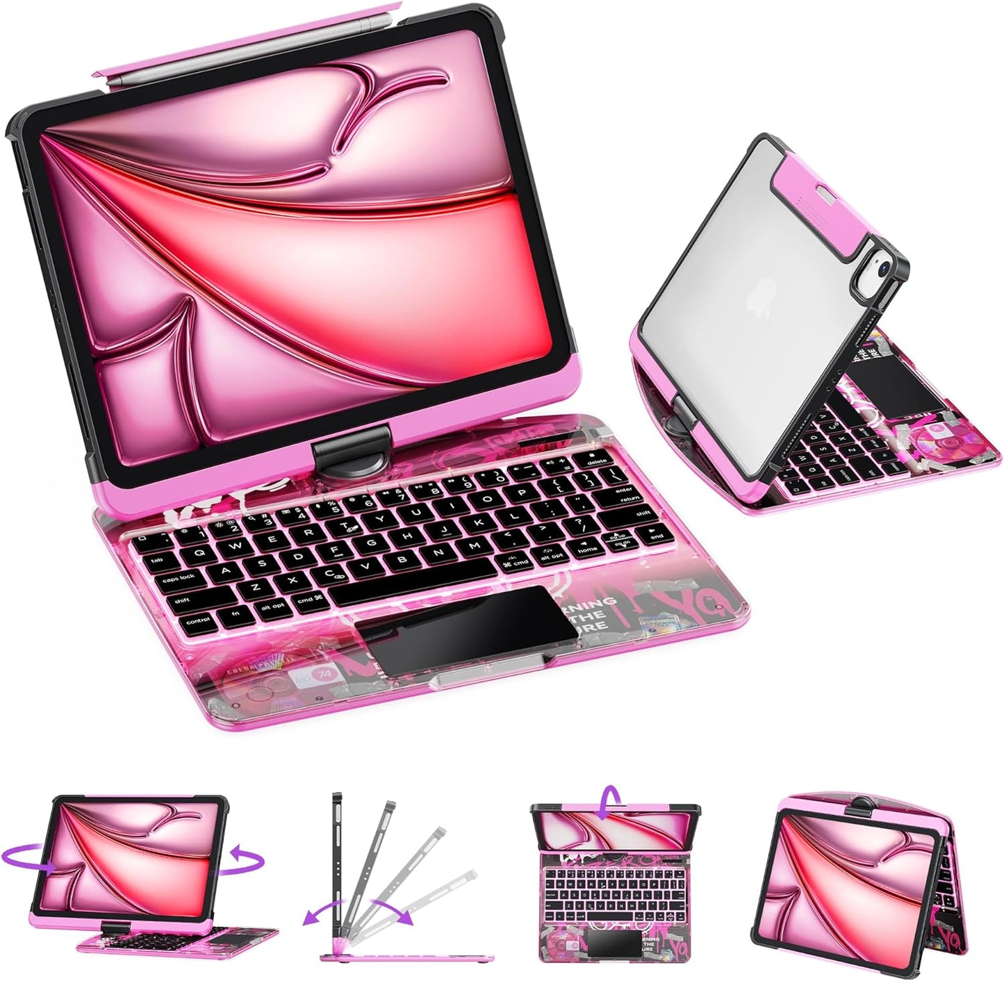 GUSGU Transparent Case with Wireless Keyboard for iPad 11-in