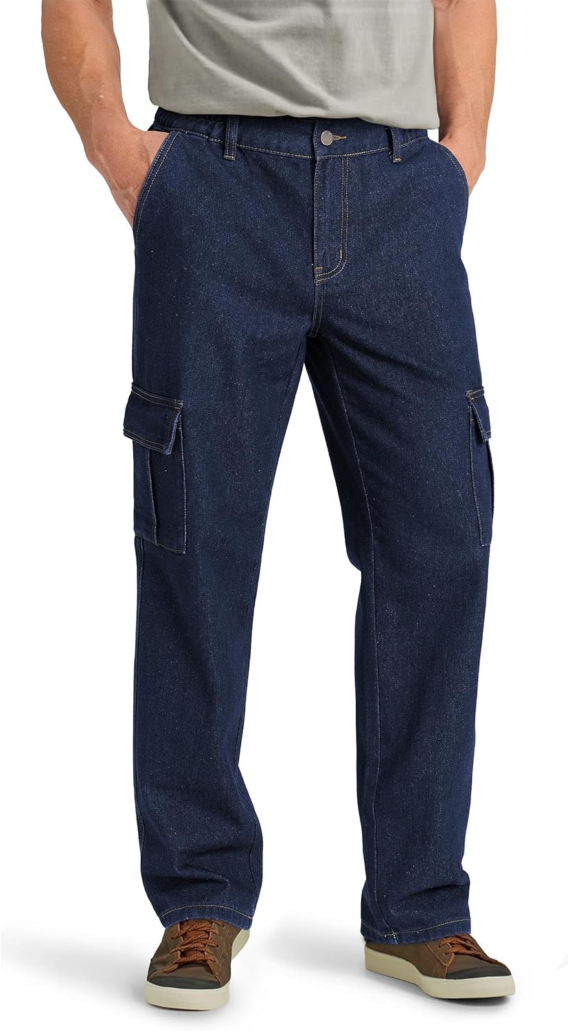 Relaxed Fit Cargo Jeans for Men with Elastic Waist and Pockets