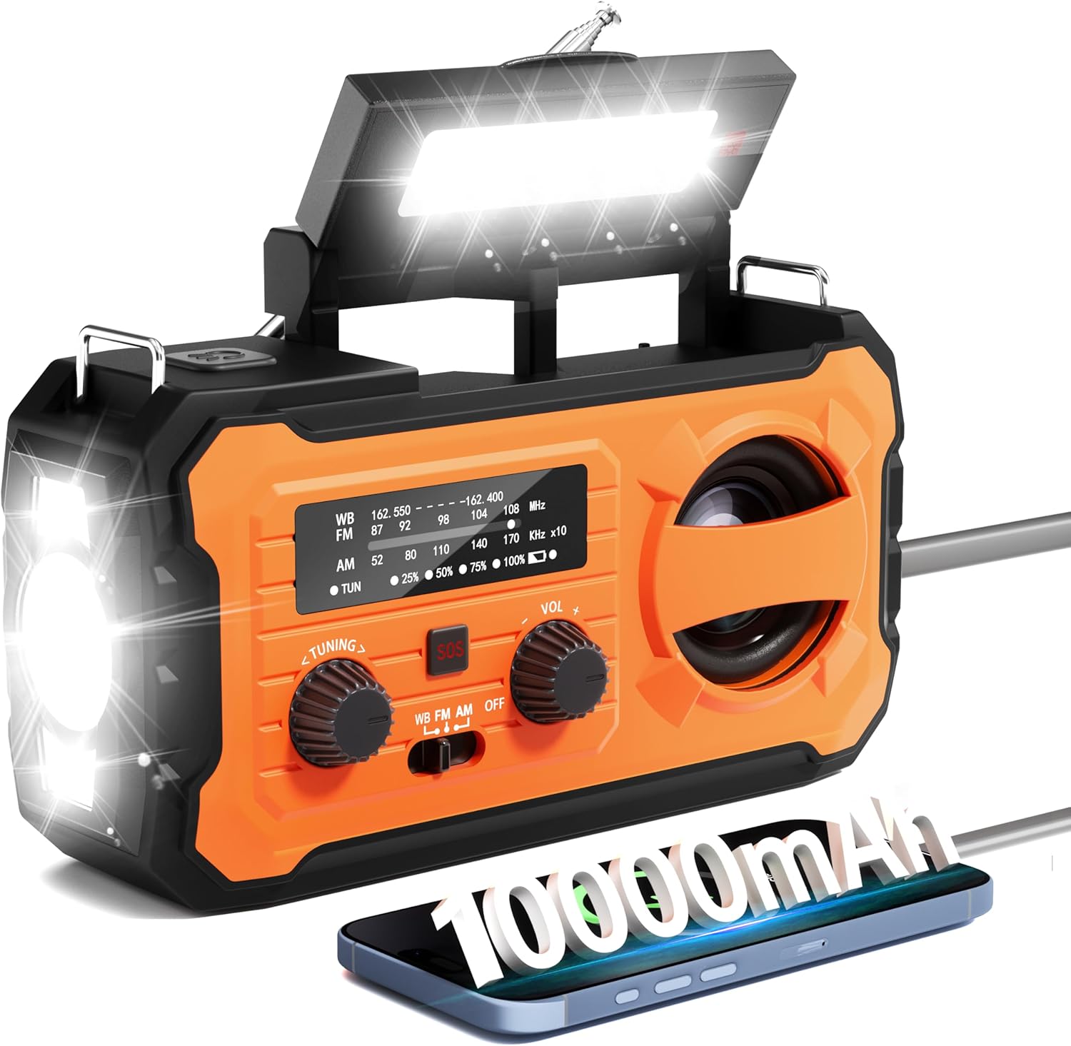 Hand Crank Emergency Radio with 10000mAh Battery for Safety