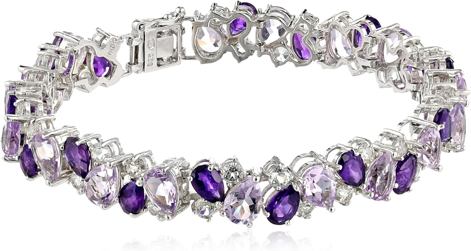 Stunning Sterling Silver Created Gemstones Bracelet for Elegance