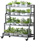 YIZAJIA 4-Tier Metal Plant Stand with Wheels - Mobile Tiered Shelf
