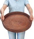 16.9 inch Round Rattan Tray for Serving and Home Decor