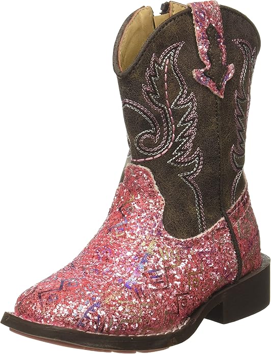 ROPER Unisex-Child Glitter Square Toe Cowgirl Boot Western Style