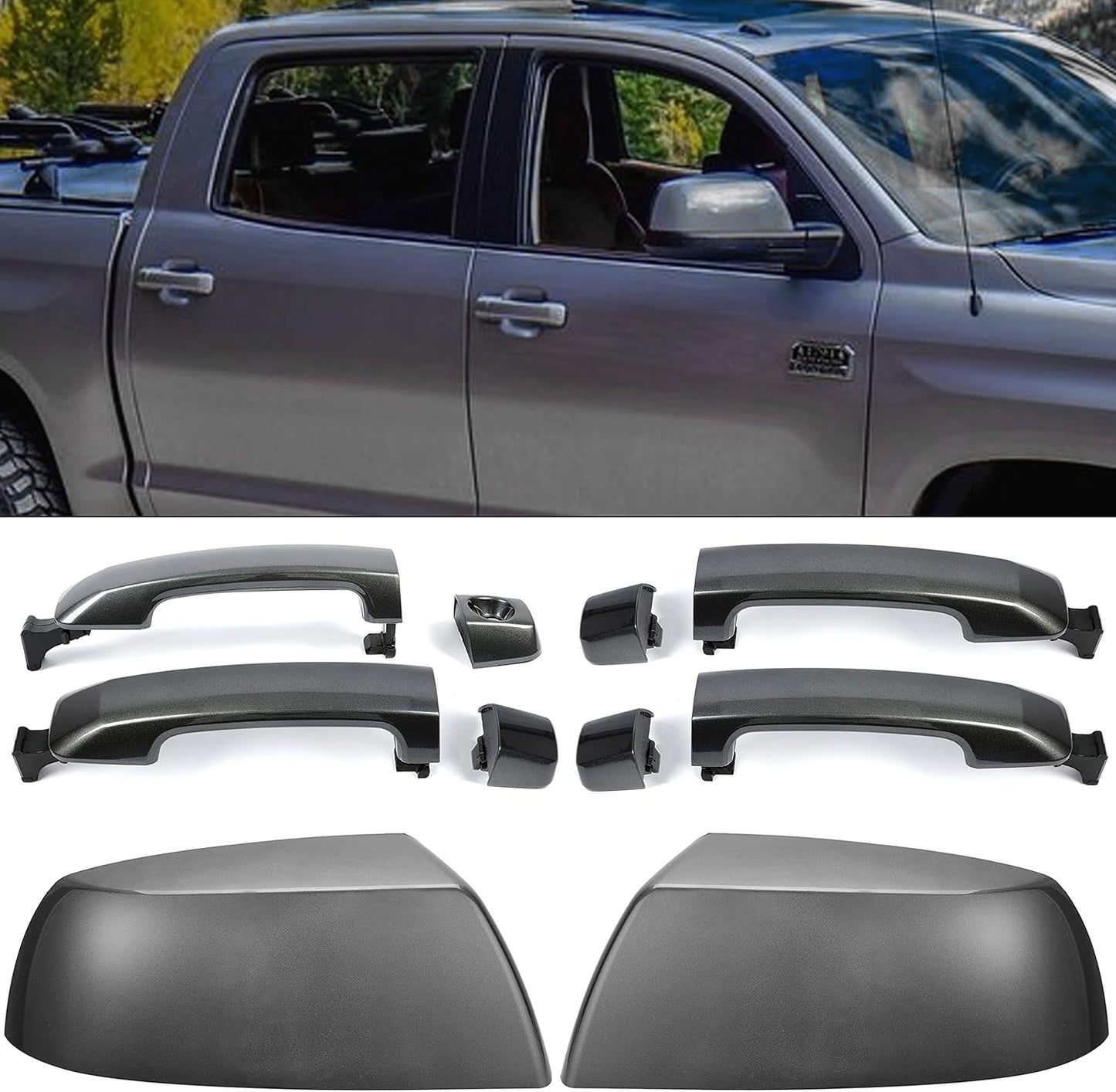 HECASA Mirror Covers and Door Handles Kit for Tundra Sequoia