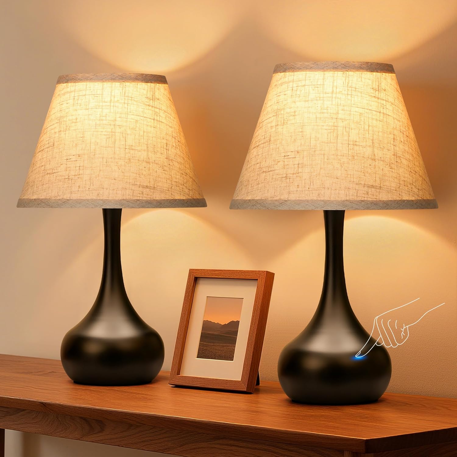 Touch Table Lamp for Bedroom Set of 2 - Dimmable Nightstand