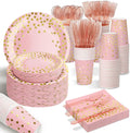 AIRE Pink and Gold Party Supplies Set for 50 - Elegant Disposable