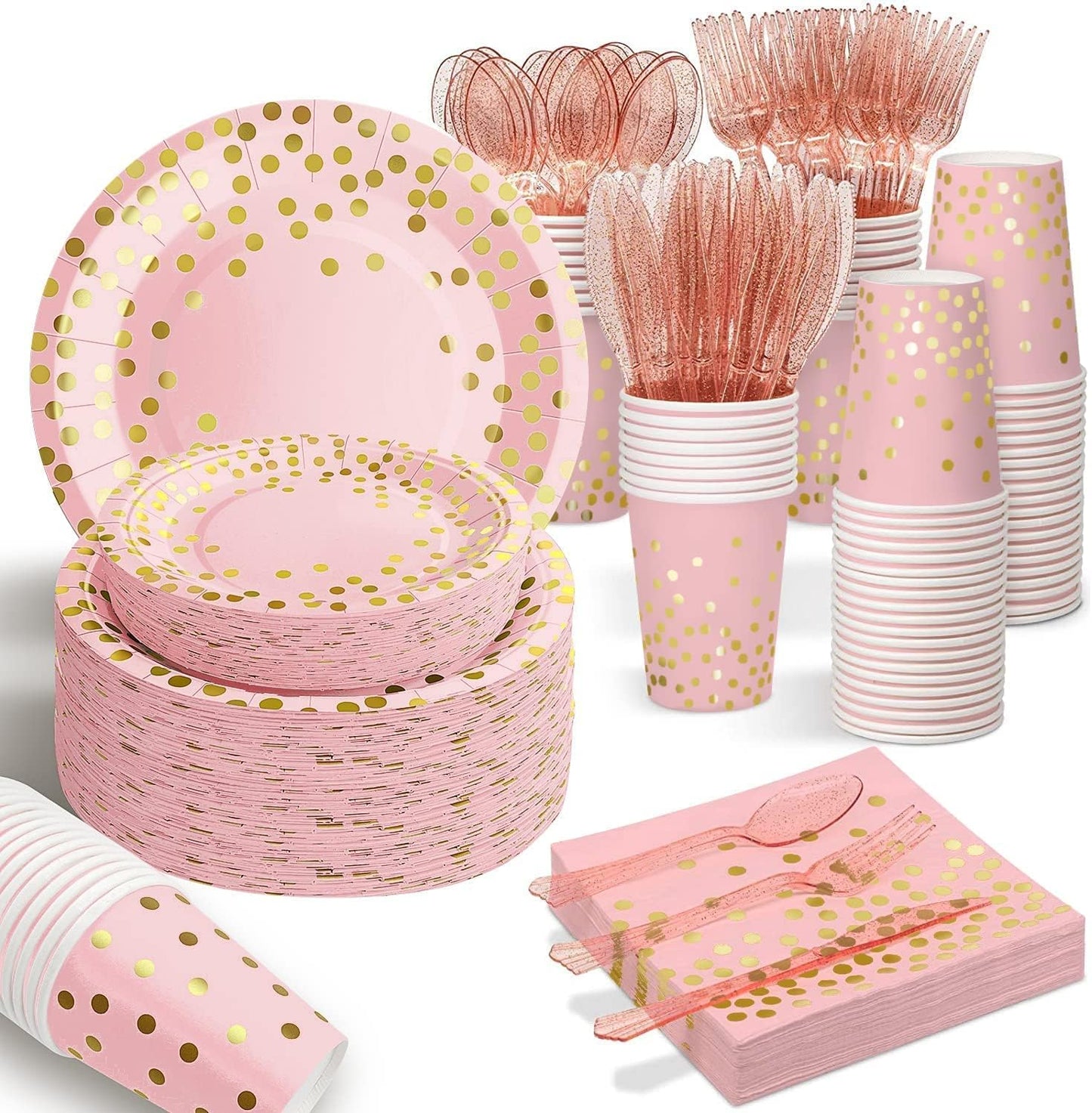 AIRE 350PCS Pink and Gold Party Supplies for 50 Guests