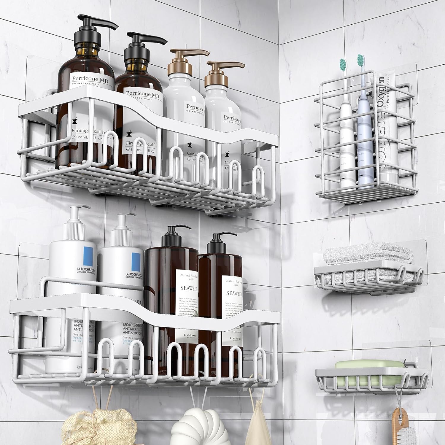 5-Pack Rustproof Stainless Steel Shower Caddy for Bathroom Storage