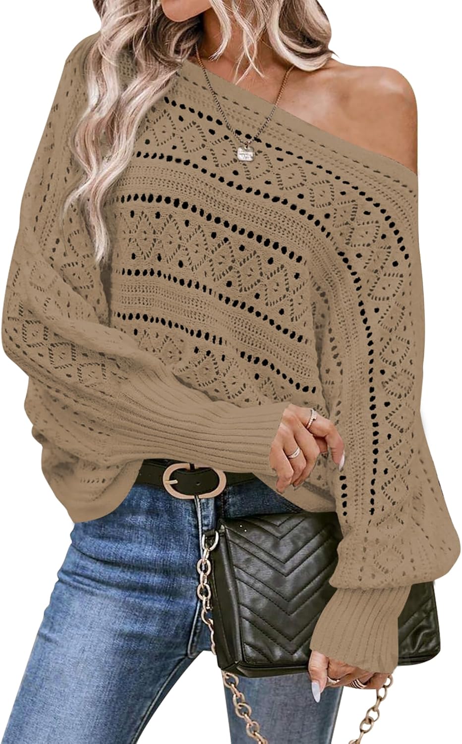 Cakulo Womens Off Shoulder Sweater Top for Fall Fashion