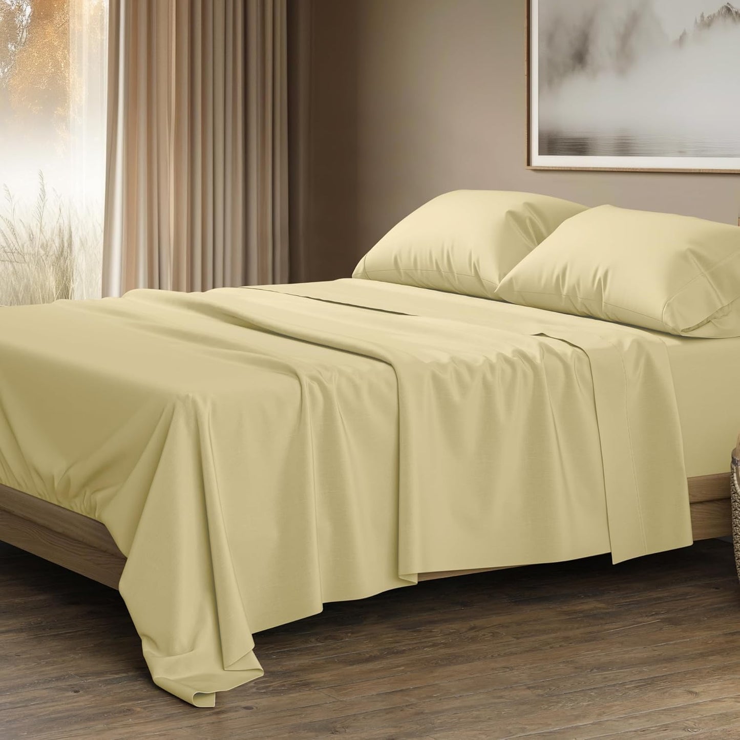 1500 Thread Count Egyptian Cotton Sheets Queen Set - Beige