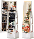 Fluted 360 Swivel Jewelry Armoire Cabinet with Full Length Mirror