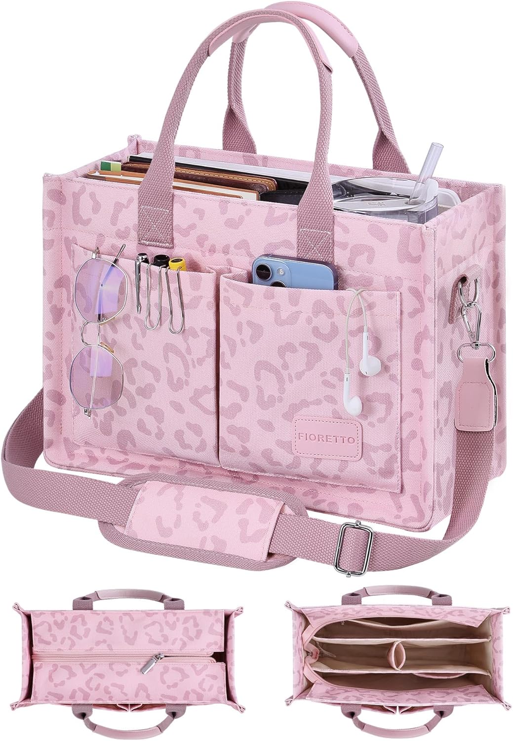 FIORETTO Canvas Tote Bag for Women with Zipper Closure
