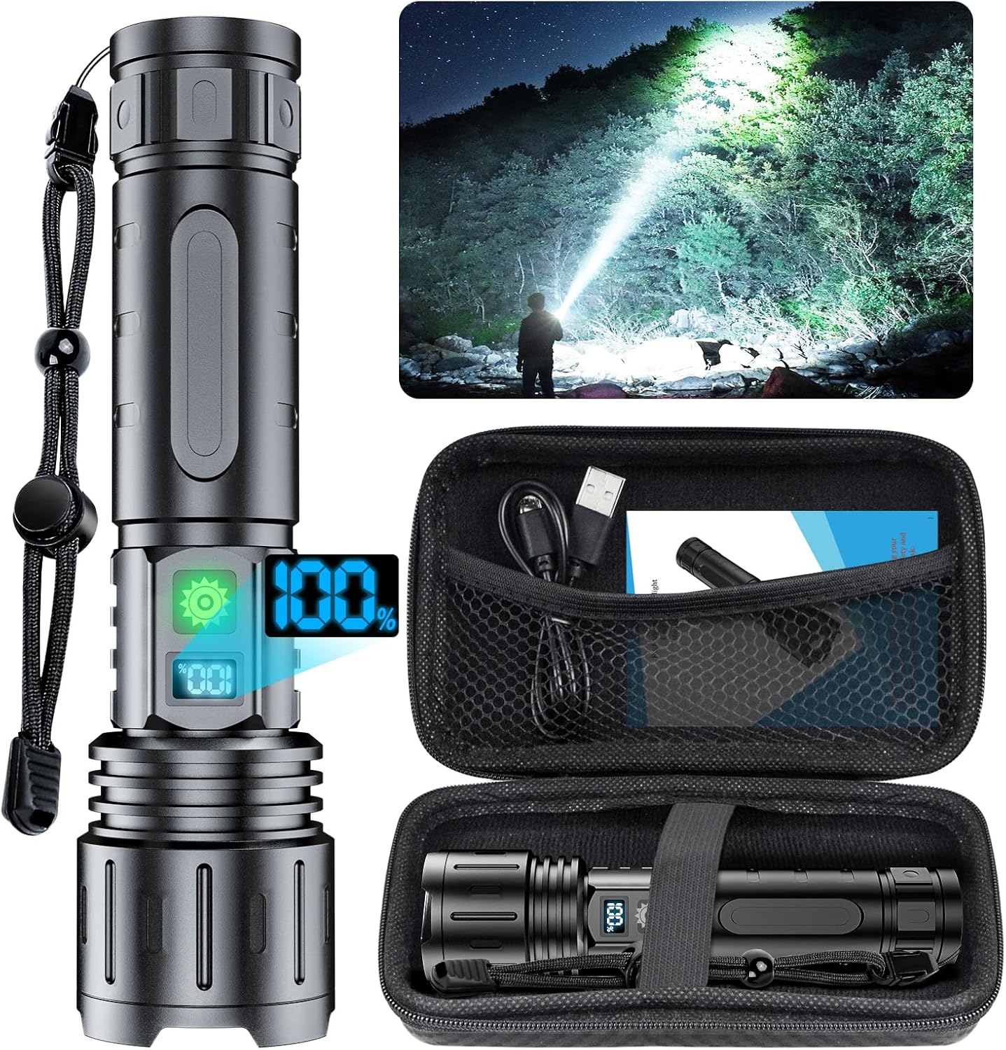 Hoxida 20K Lumens Rechargeable Flashlight - Super Bright for Camping