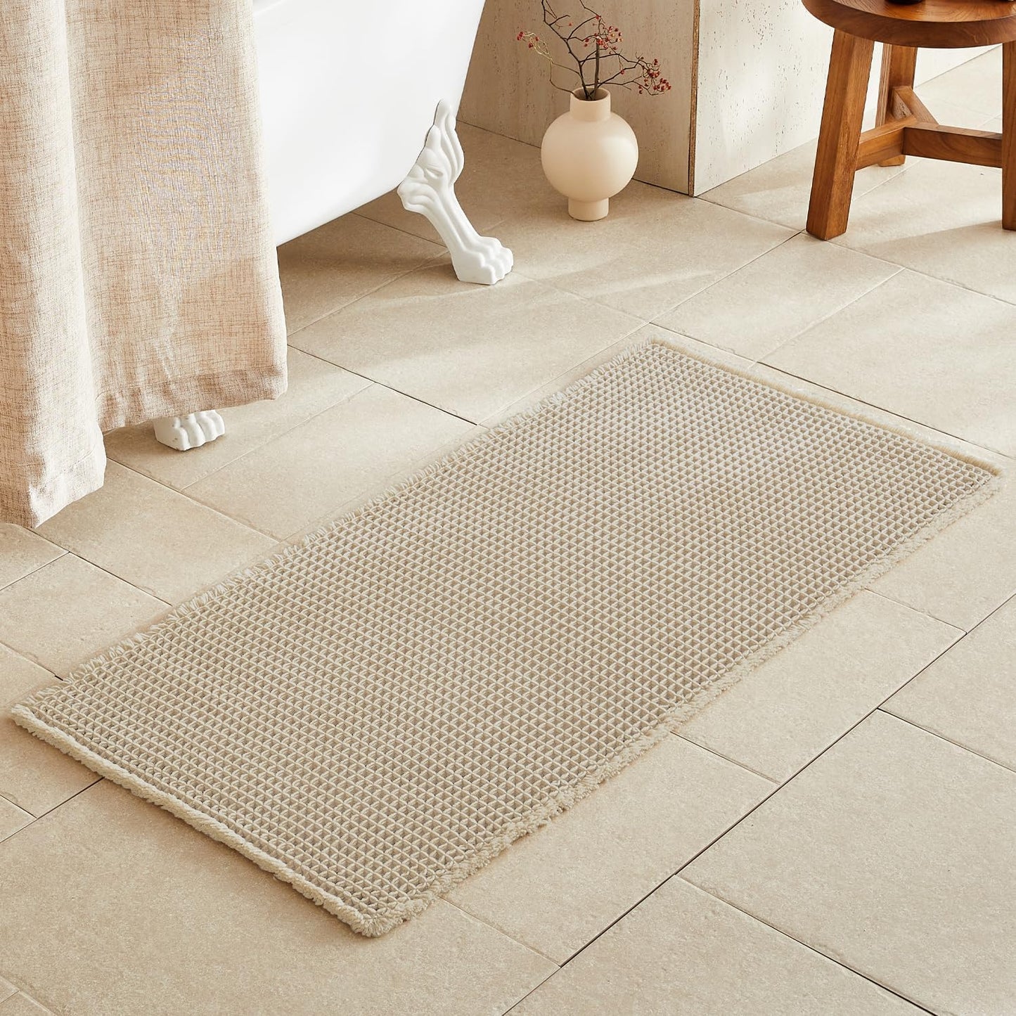 Pale Beige Bathroom Rug by TYUU: Non Slip & Super Absorbent