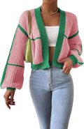 Stylish Color Block Crop Cardigan for Women by COZYEASE