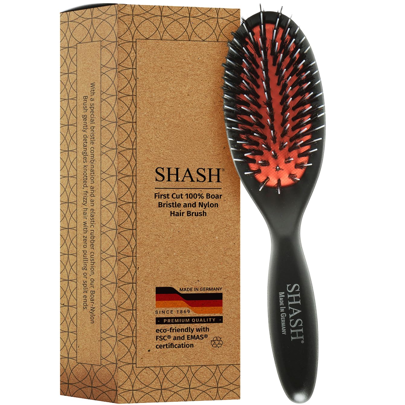 SHASH Hand Made Nylon Boar Bristle Brush for Thick Hair Care