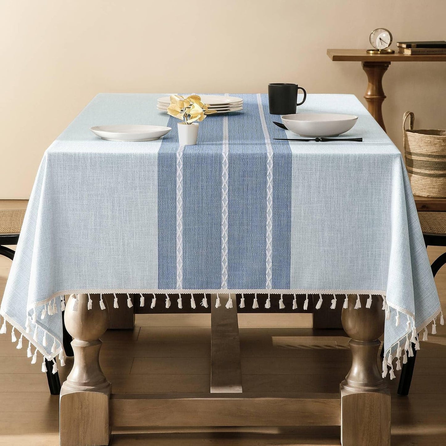ZeeMart Contrast Linen Table Cloth for Farmhouse Style Decor