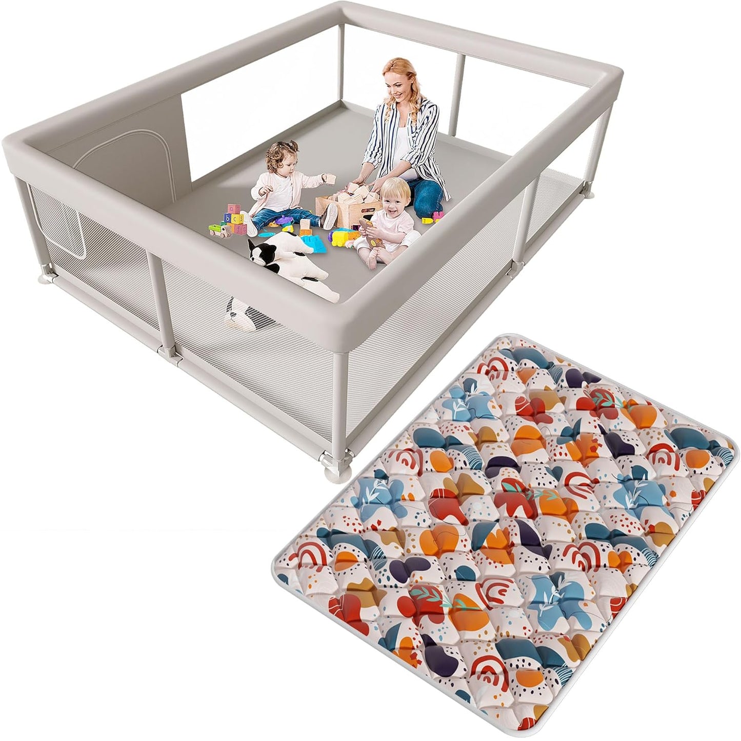 Sturdy 65x50 Baby Playpen with Zipper Gates