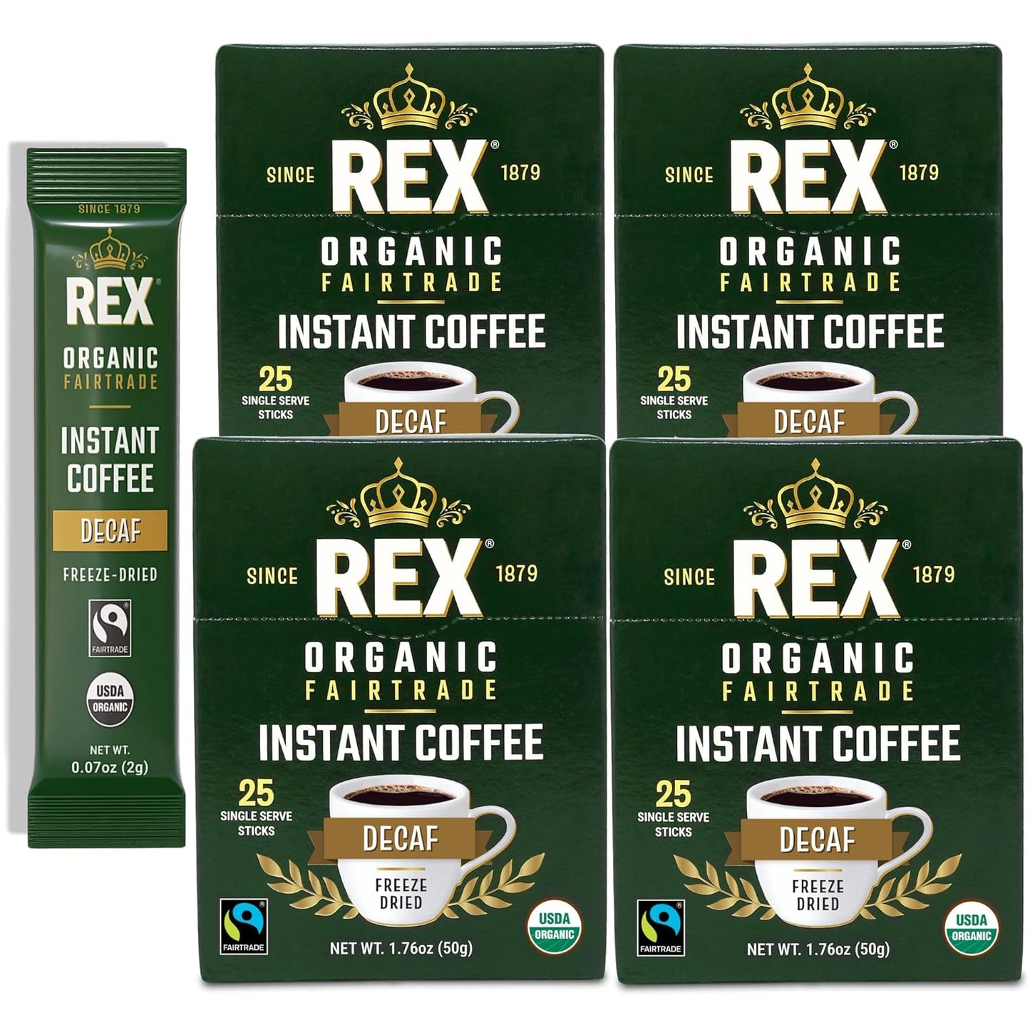 Rex Coffee Organic Fairtrade Decaf Instant Sticks for Travel
