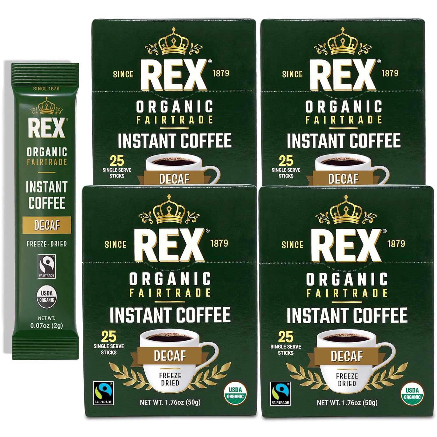 Rex Coffee Organic Fairtrade Decaf Instant Sticks for Travel