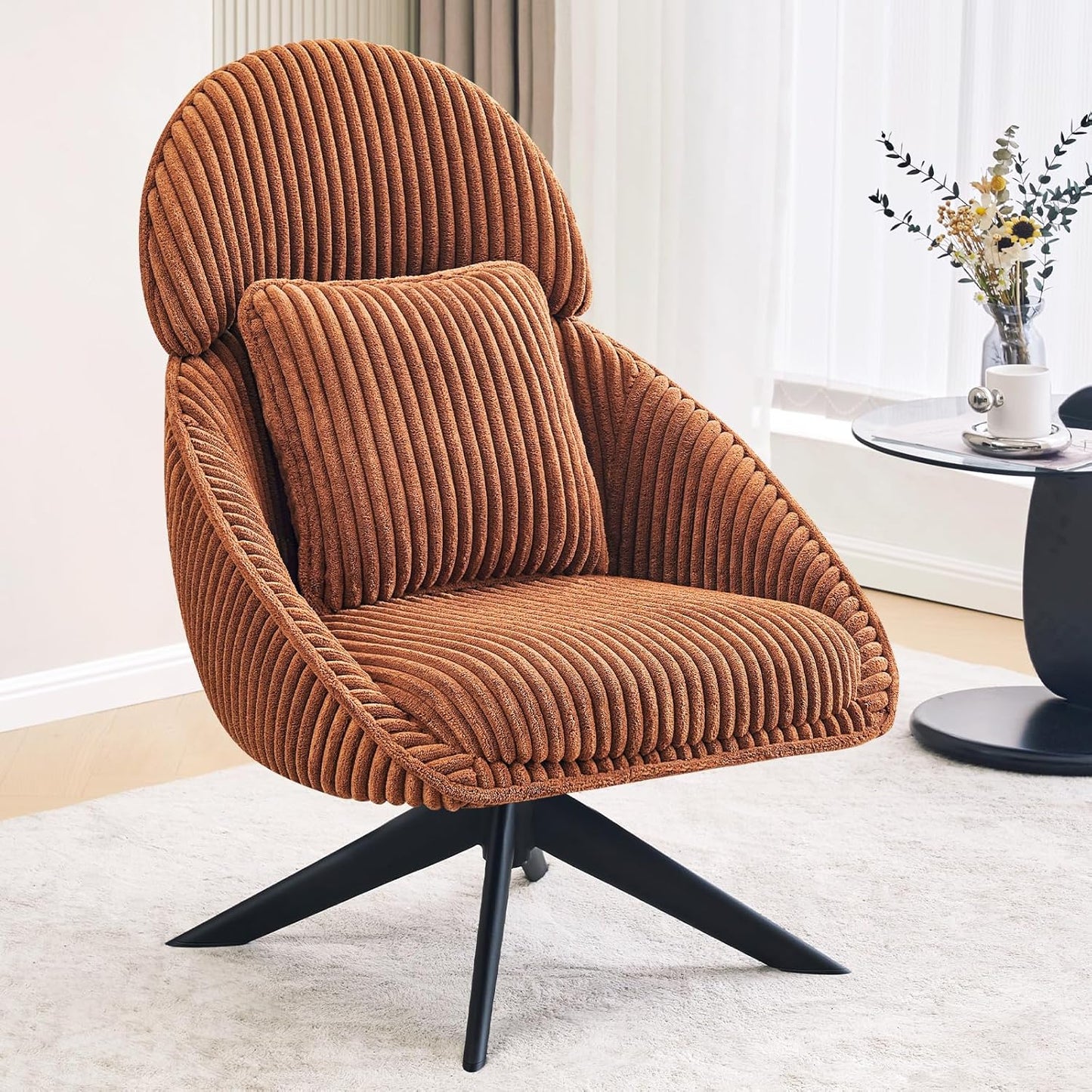Cozy Swivel Chair: Headrest & Pillow Included
