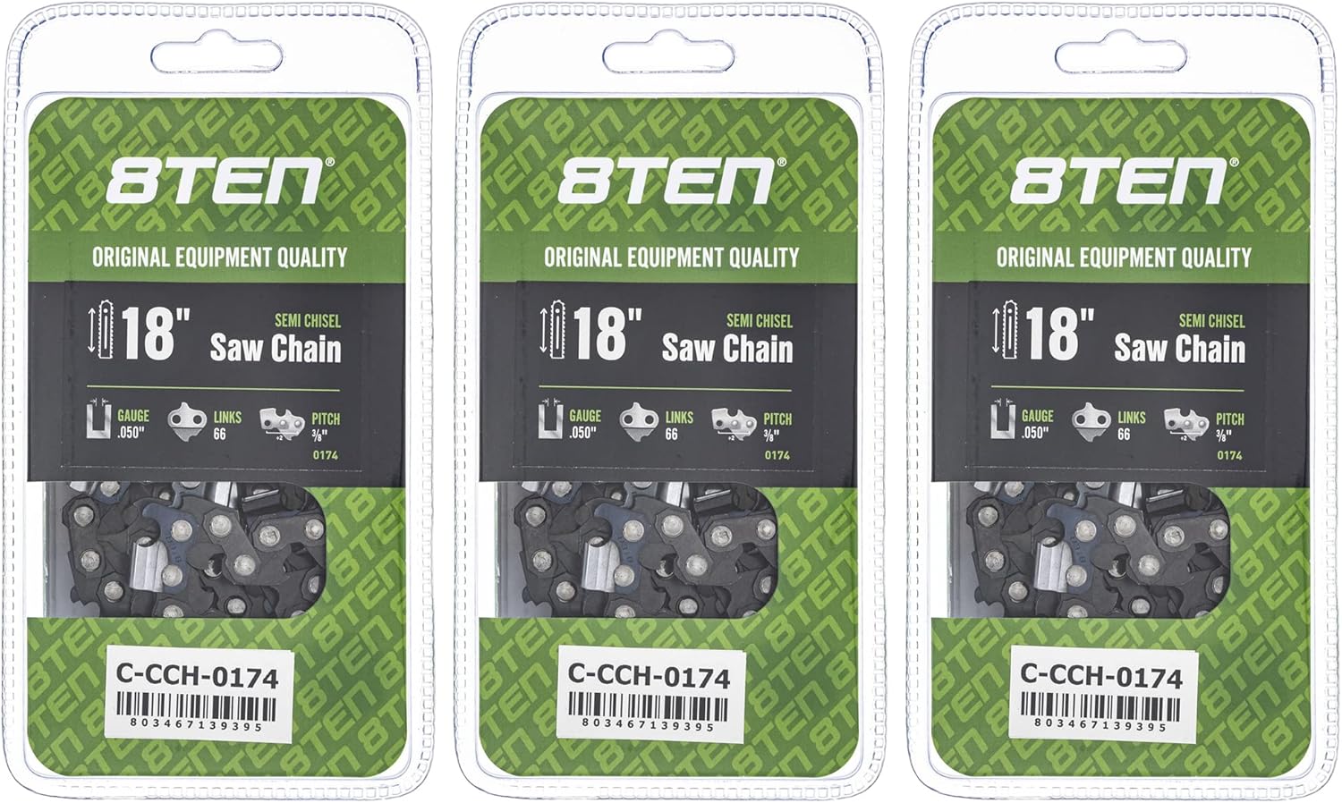 8TEN Semi Chisel Chainsaw Chain 18 Inch for Echo and Stihl