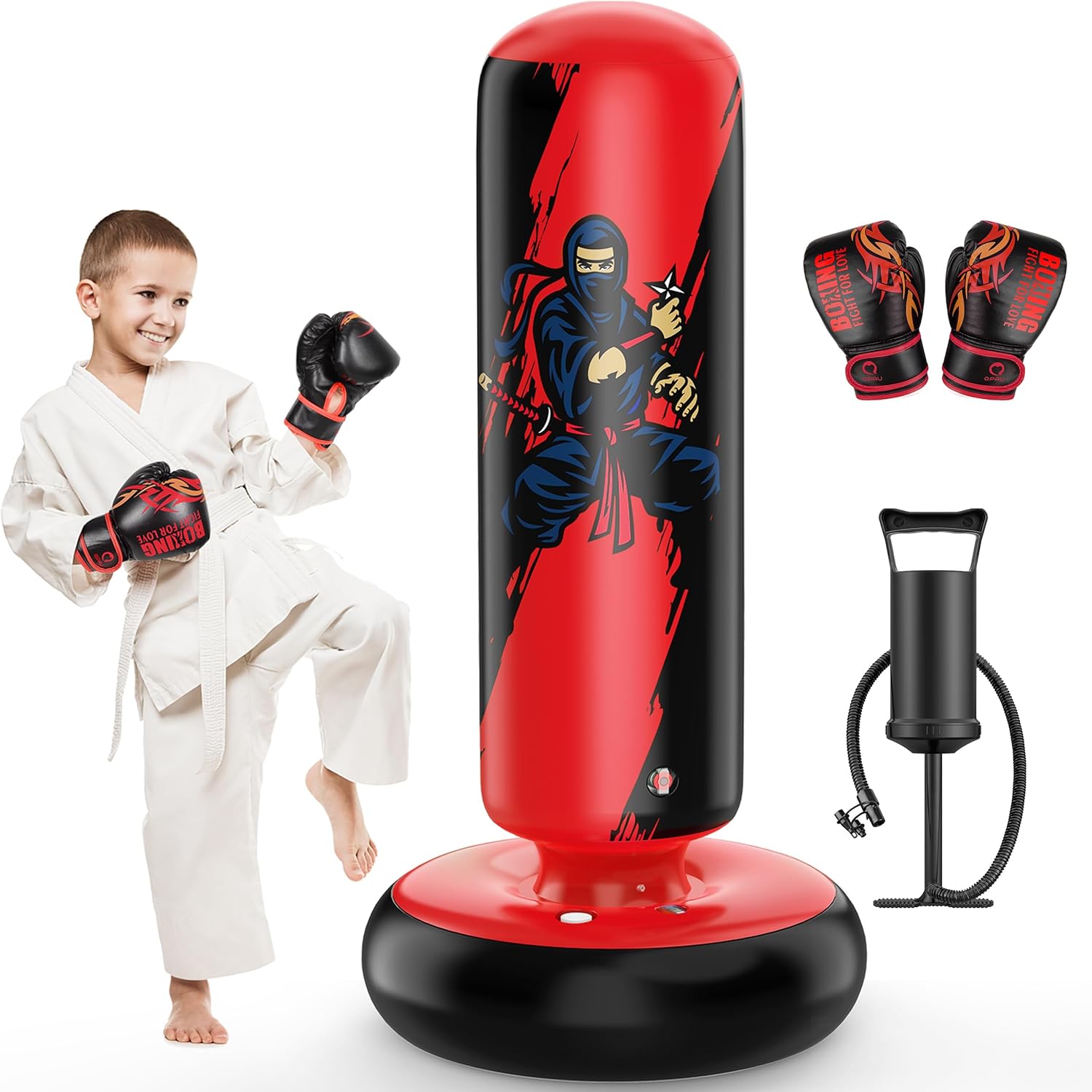QPAU Punching Bag for Kids - 66 Inch Inflatable Boxing Set