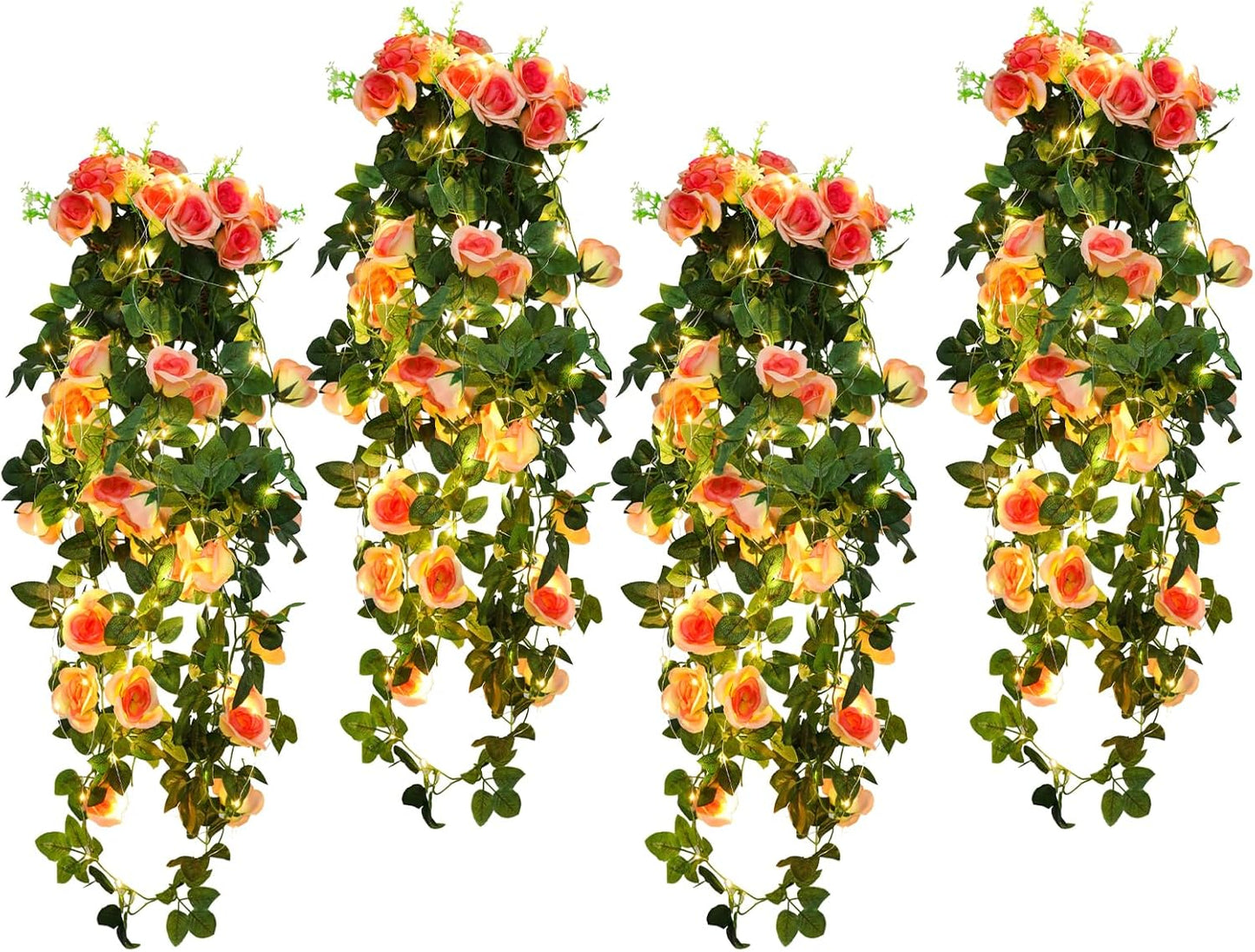 Artificial Hanging Rose Flower Vines with LED Lights for Decor