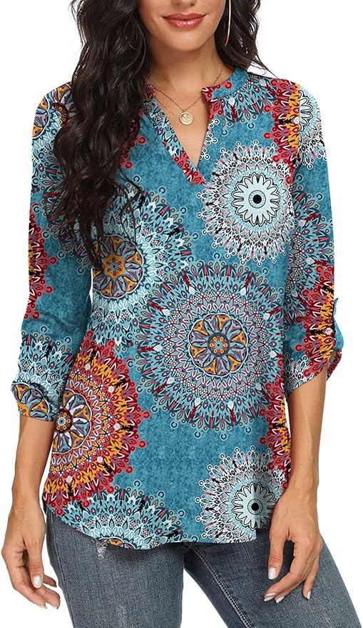 NILOUFO Womens Casual Summer Shirts Notch V Neck Blouses Review