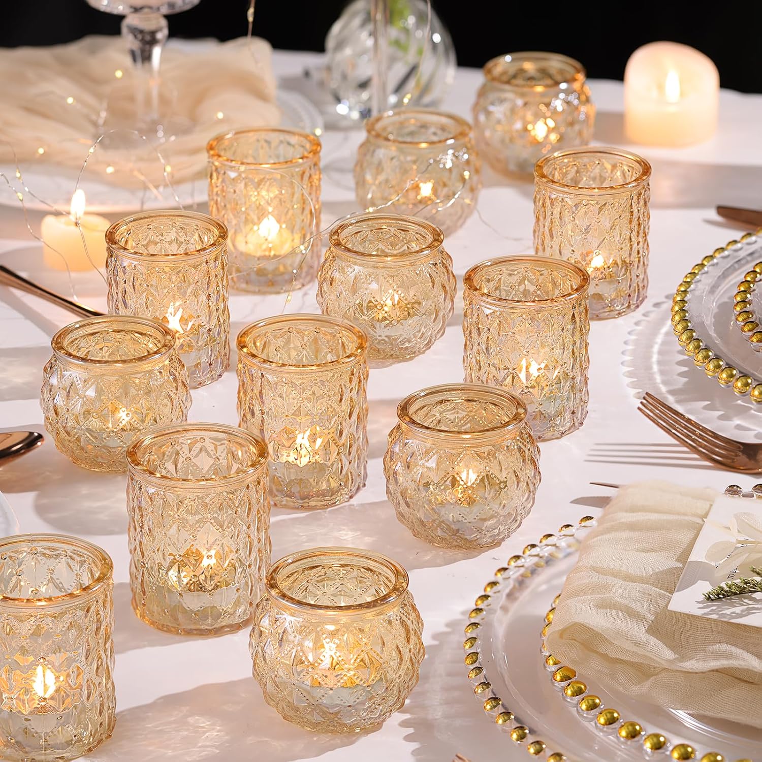36pcs Assorted Gold Votive Candle Holders for Elegant Decor