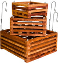 Set of 3 Strong Wooden Orchid Baskets with Hangers - Rustic Vanda