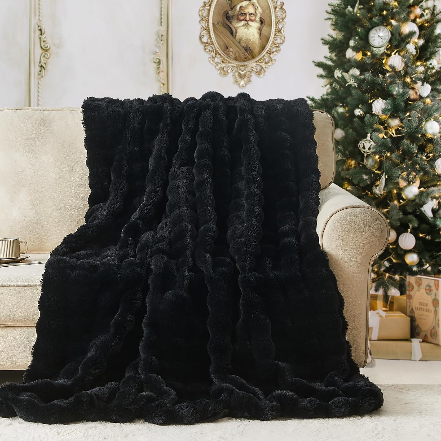 Lotus Karen Faux Fur Blanket - Cozy King Size Bubble Design
