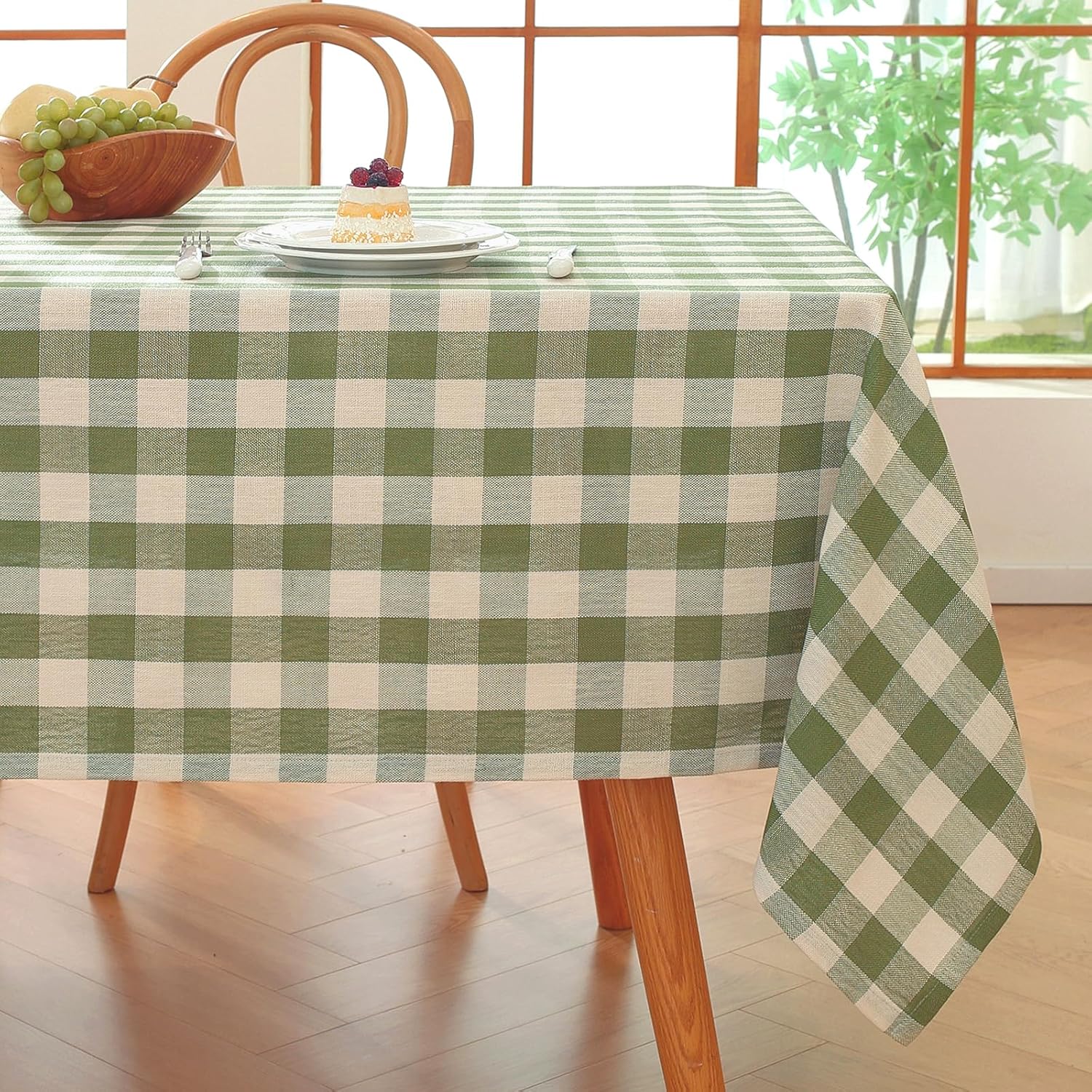 Alsoo Gingham Tablecloth Rectangle Checkered Cotton Linen Fabric