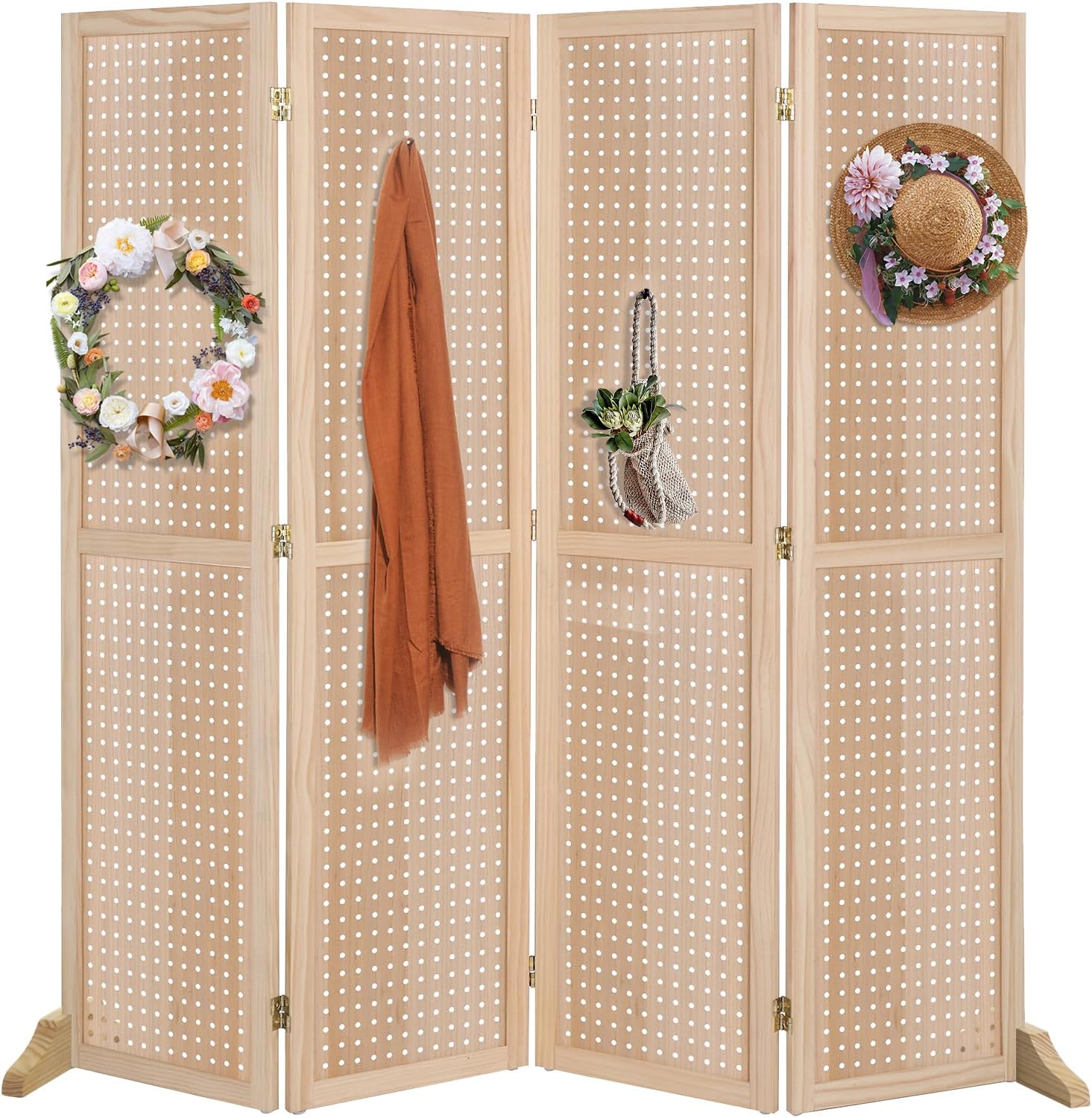 Bonnlo 4 Panel Pegboard Freestanding Display Board Organizer