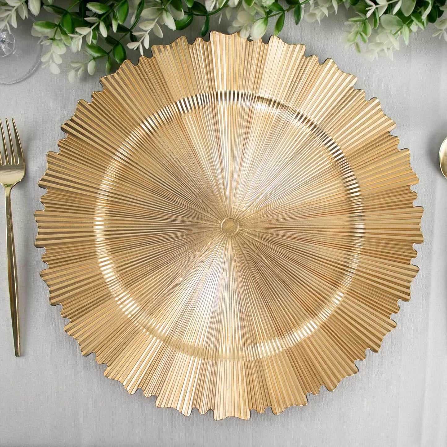6 Pack Metallic Gold Charger Plates | Elegant Disposable Serveware