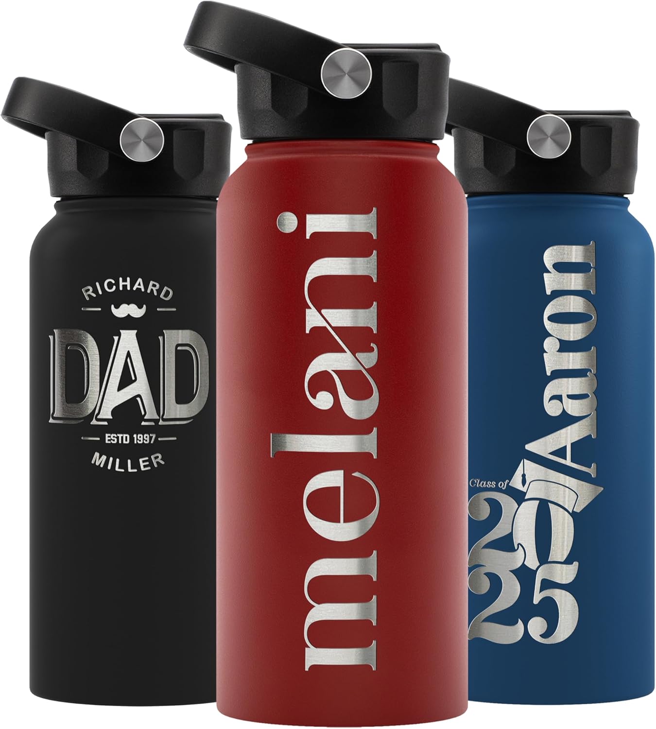 Personalized Water Bottle with Straw Lid - Custom Insulated 32 oz