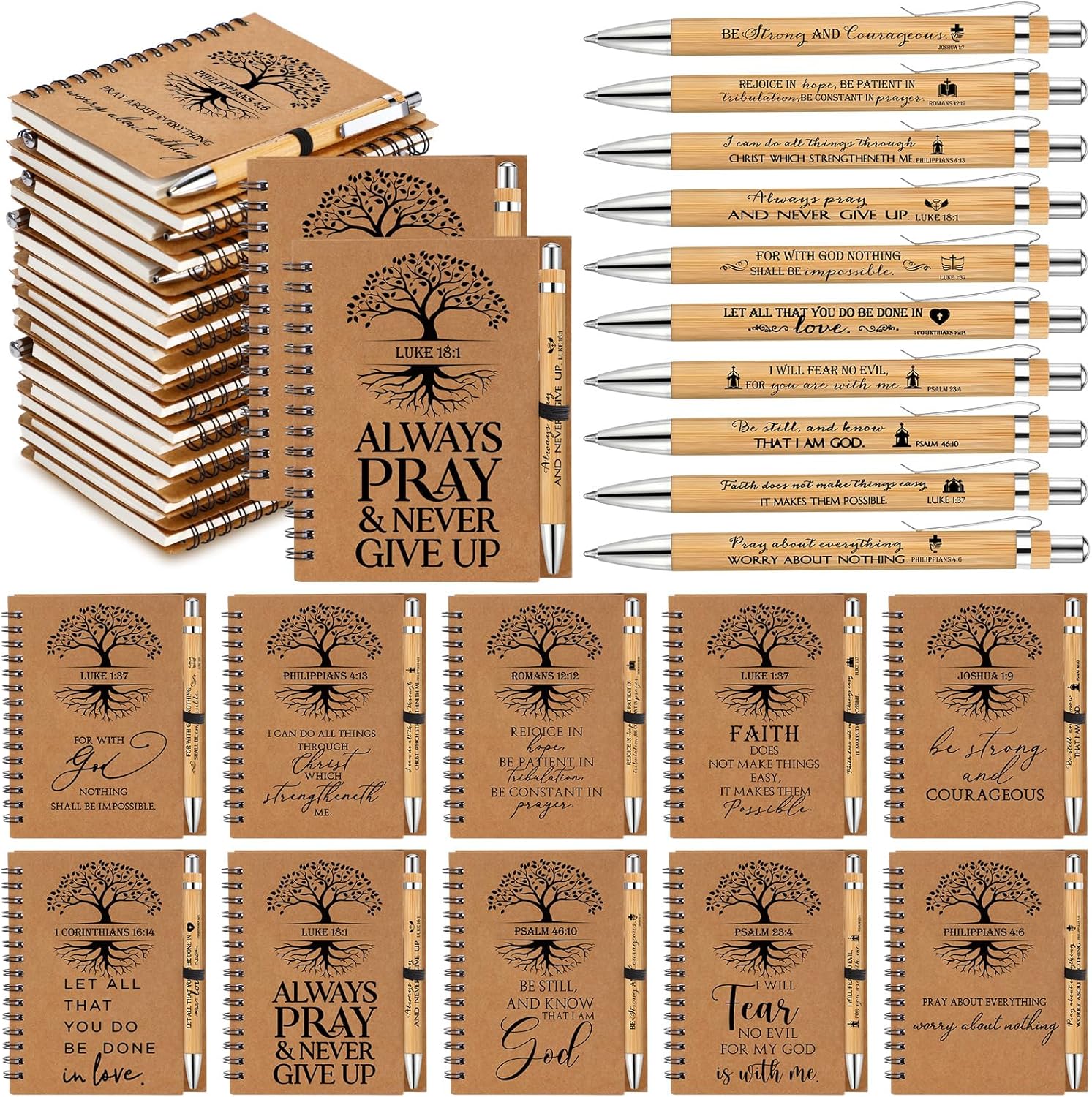 Christian Gifts Bulk Set with Notebooks and Bible Verse Pens