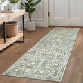 Vintage Washable Runner Rug 2x6 in Sage Green Beige - Soft Non Slip