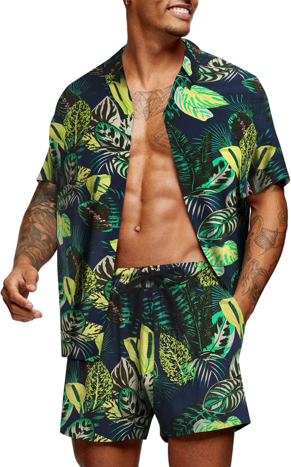 COOFANDY Men's Hawaiian Matching Set for Summer Beach Fun