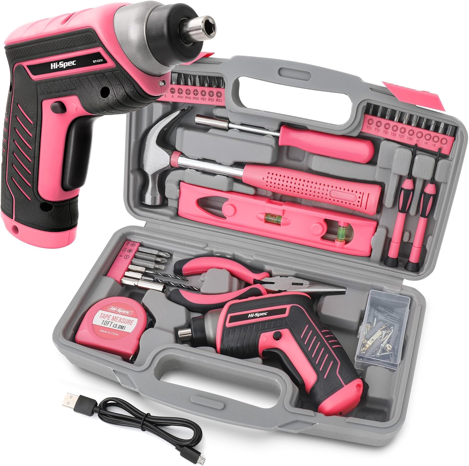 Hi-Spec 35pc Pink Tool Kit with Electric Screwdriver for Women
